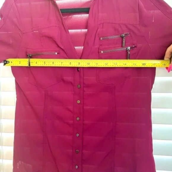 Bebe Burgundy Button Down Zip Pocket 3/4 Sleeve. Sz S 🙋‍♀️🛍😻 - Picture 11 of 15